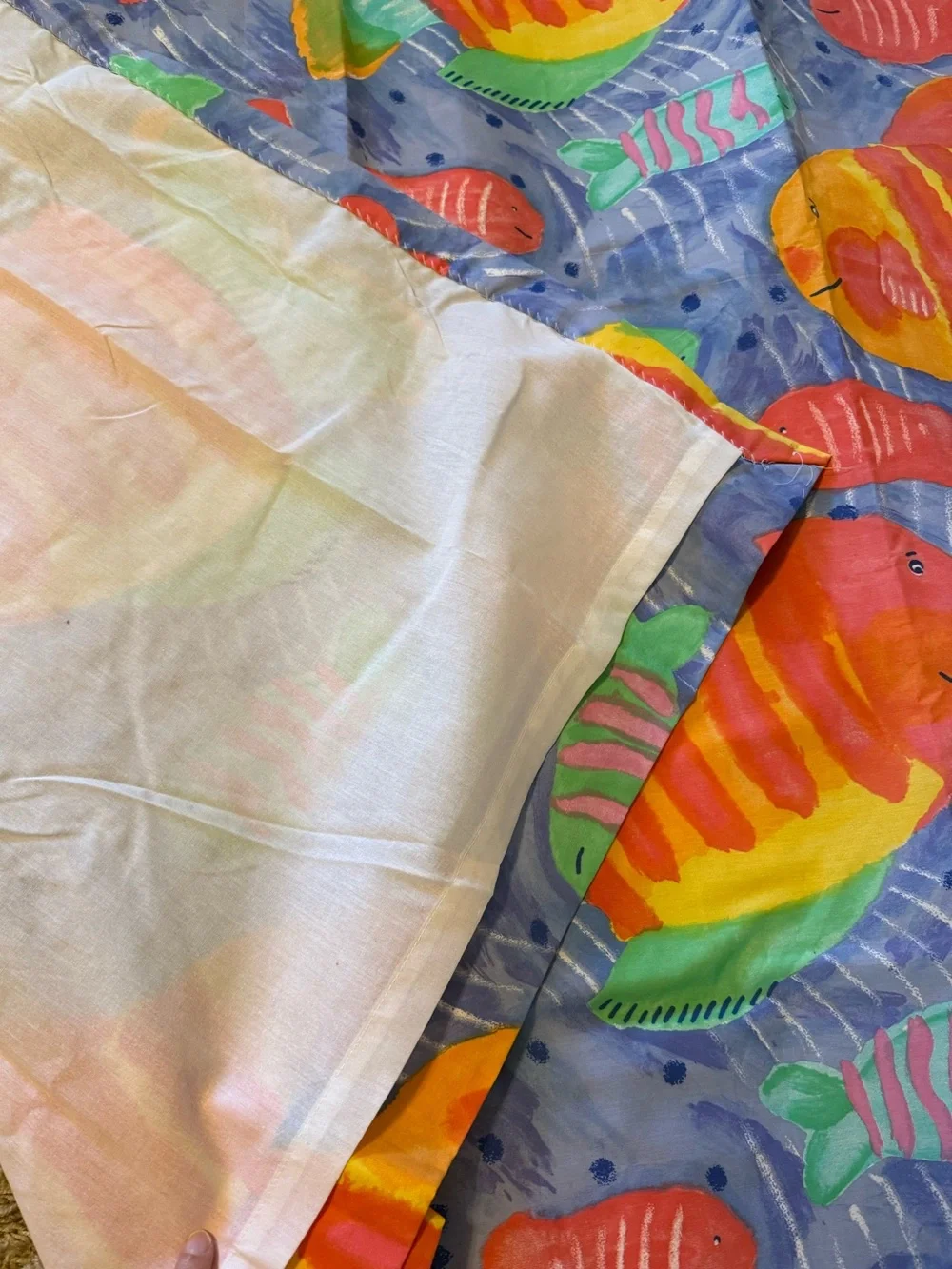 VTG 90s Bright Tropical Fish Lined 2 Windows Panels Curtain Multicolor